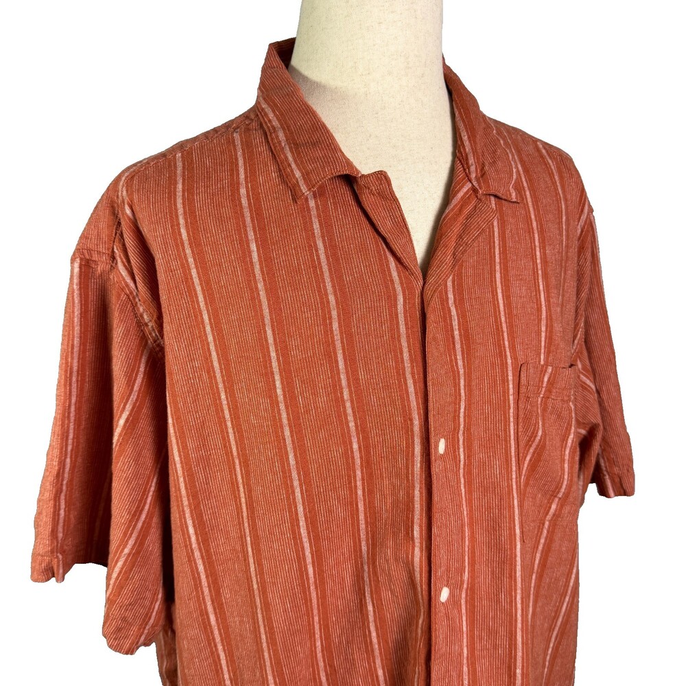 Mutual Weave Men's Linen Cotton Short Sleeve Casual Shirt Sz 3XLT  Orange Stripe
